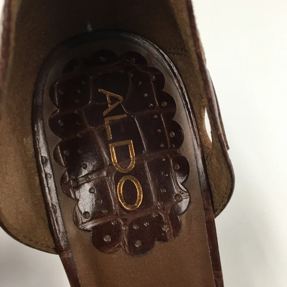 Aldo Croc Embossed Suede Wedge Heels EU 37 Brown Dark Academia Professional